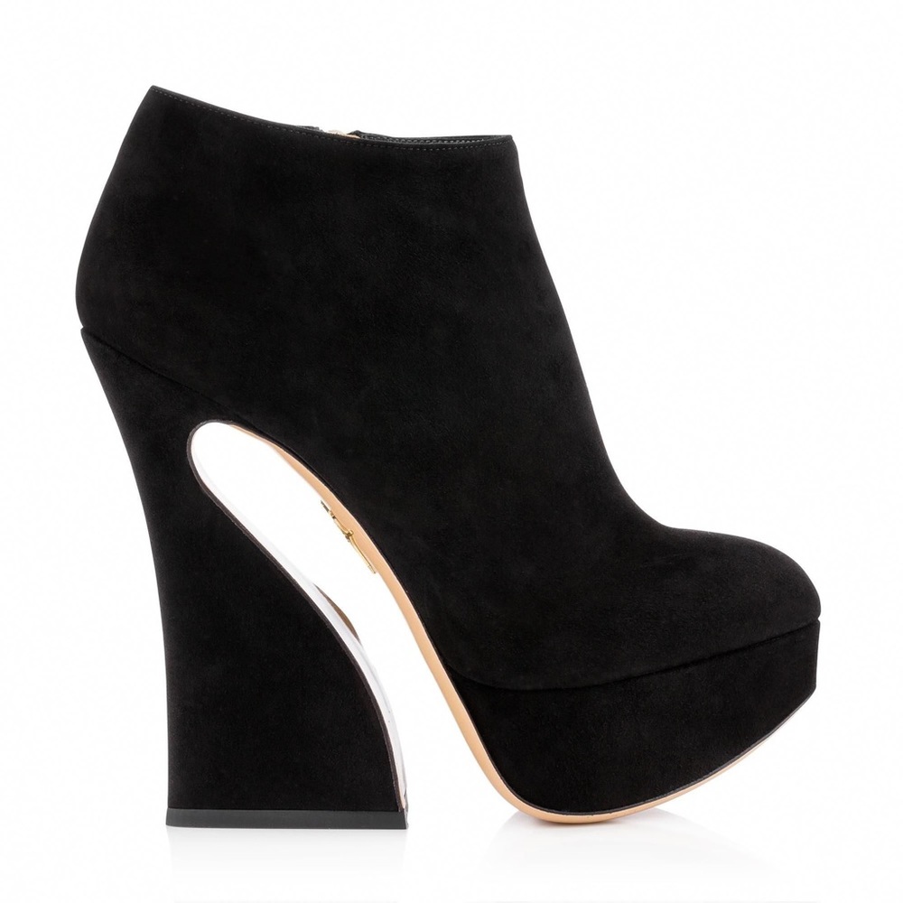 Charlotte Olympia Millie Curve Heel Bootie Suede